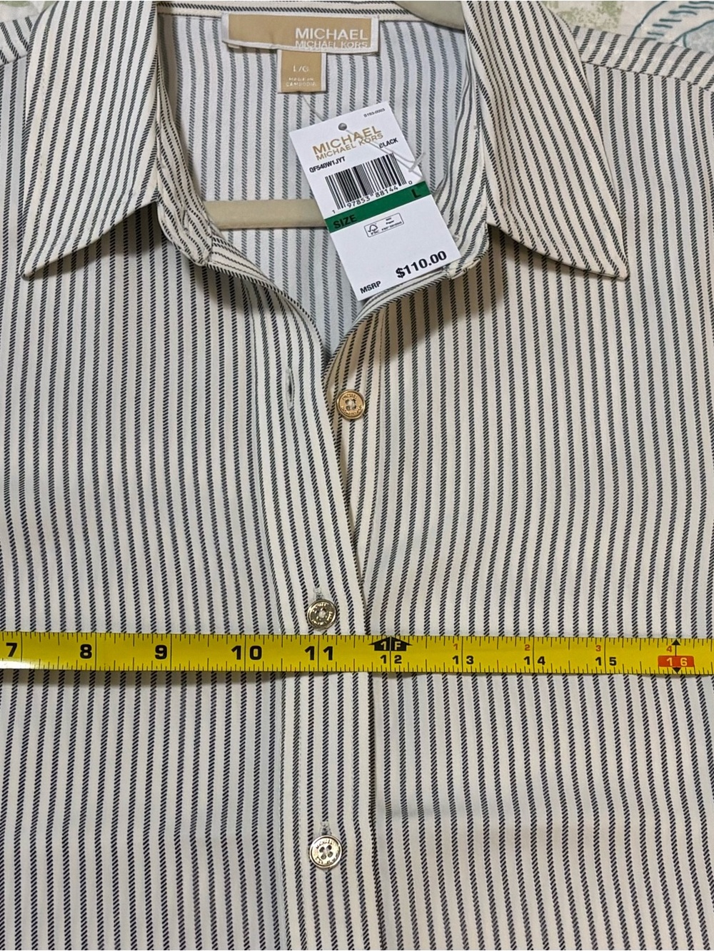 Michael Kors Women’s Vertical Stripe Dress Shirt - White and Black - Picture 5 of 6